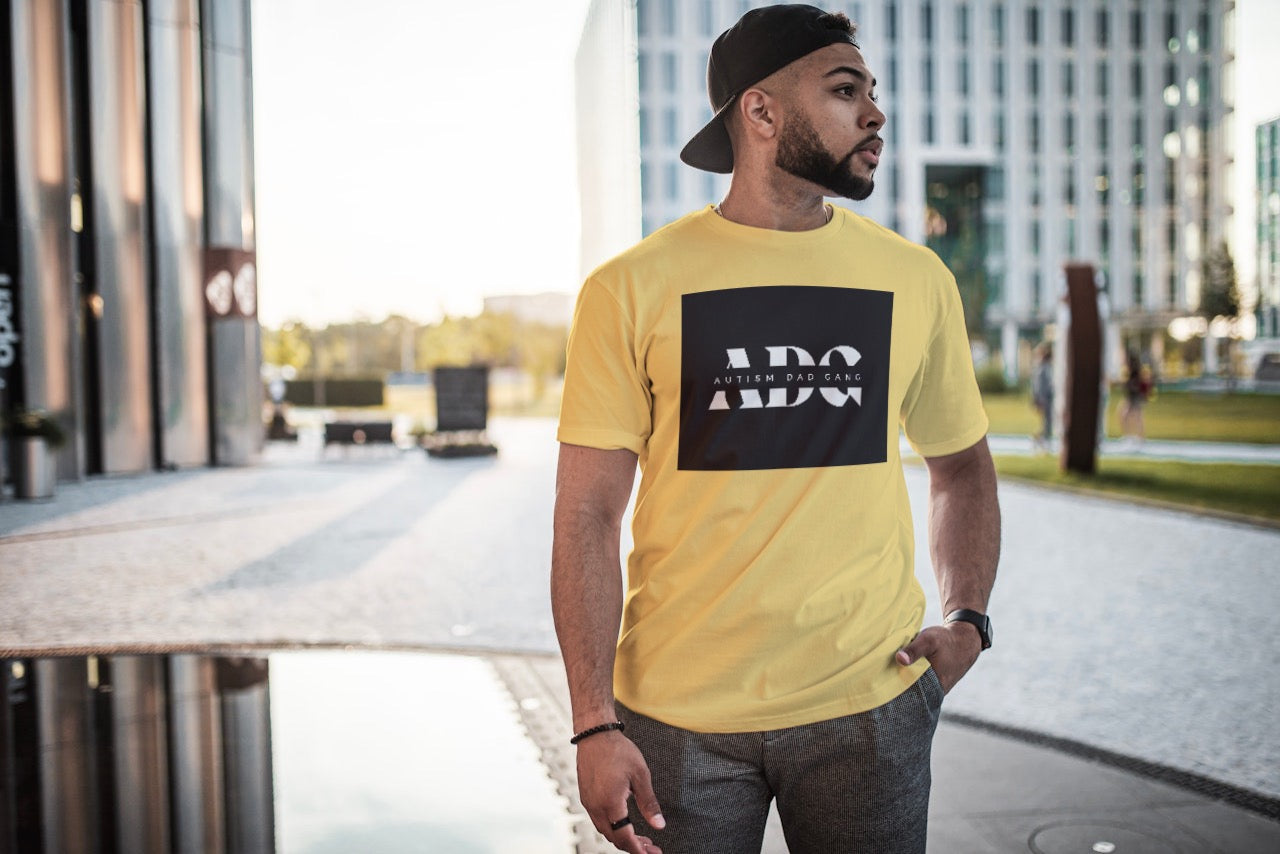 Autism Dad Gang T-Shirt with bold varsity-style lettering, celebrating proud autism dads and advocacy. Handmade, sensory-friendly, and supporting autism awareness with every purchase.