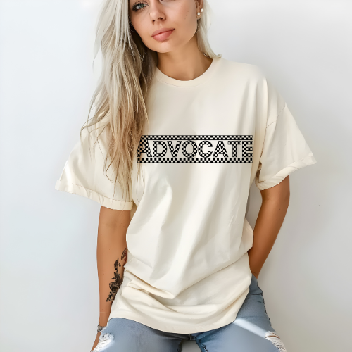 ADVOCATE Neon Autism Awareness Shirt – Bold Checkered Graphic Tee