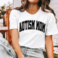 Handmade Autism Mom Varsity Letter T-Shirt with bold lettering, celebrating autism moms and advocacy. Soft, sensory-friendly, and supporting autism awareness with every purchase.