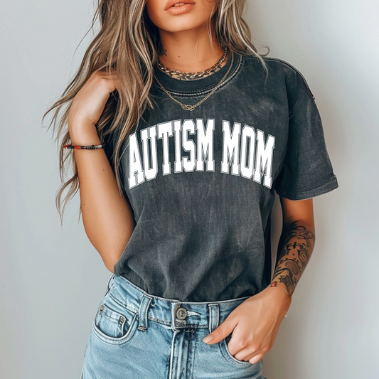 Autism Mom Shirt - Solid Varsity Letters