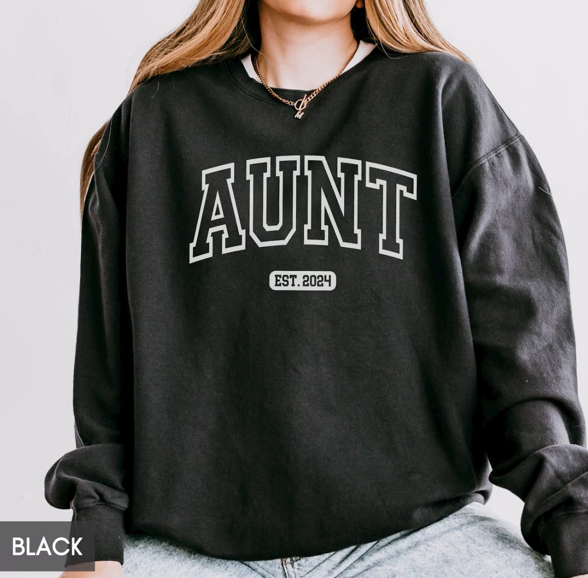 Aunt/Auntie Varsity Crew W/names on sleeve