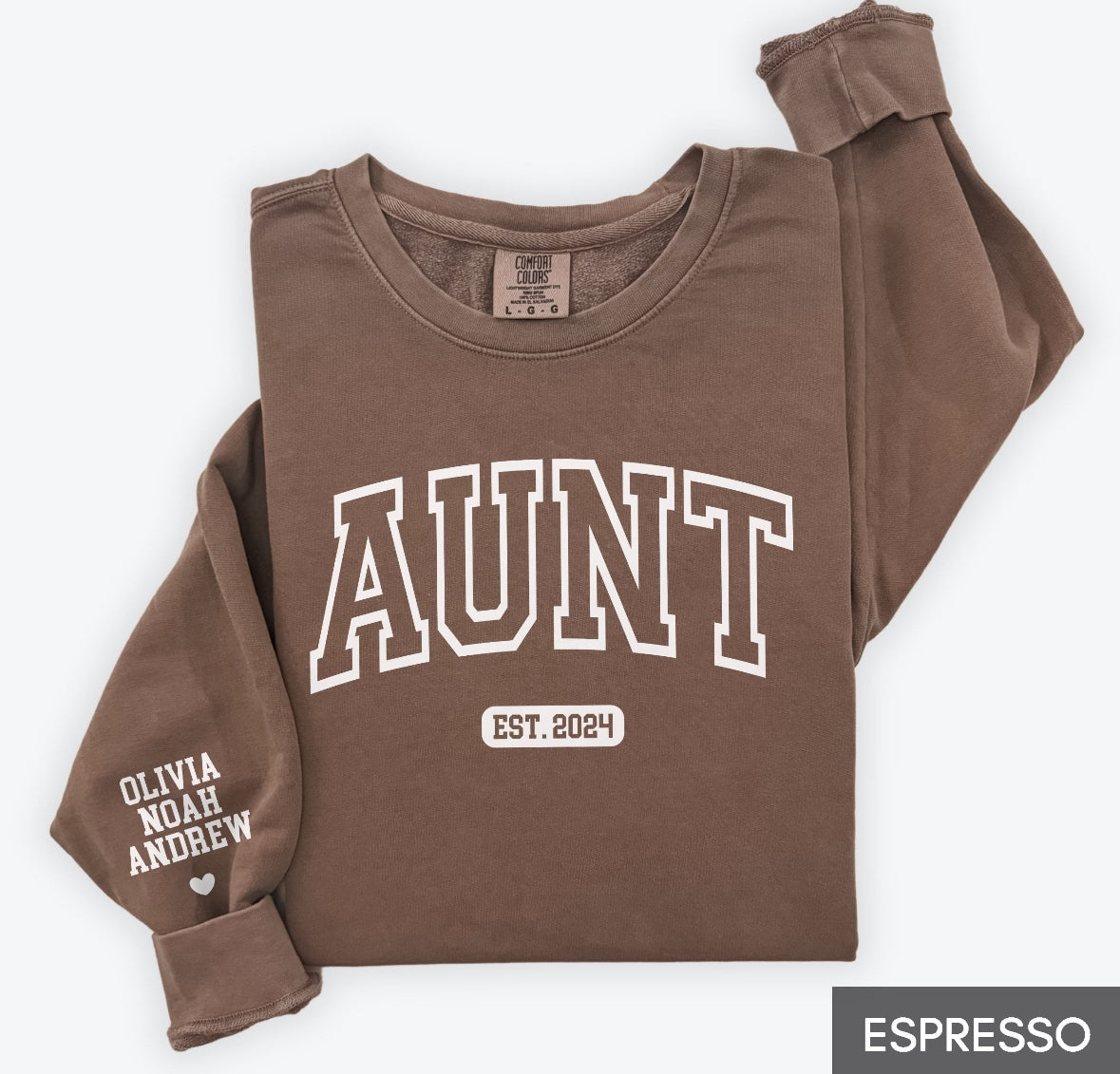 Aunt/Auntie Varsity Crew W/names on sleeve