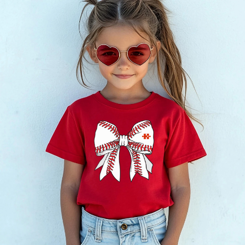 Girls Autism Baseball Bow Shirt | Sensory-Friendly Autism Awareness Tee