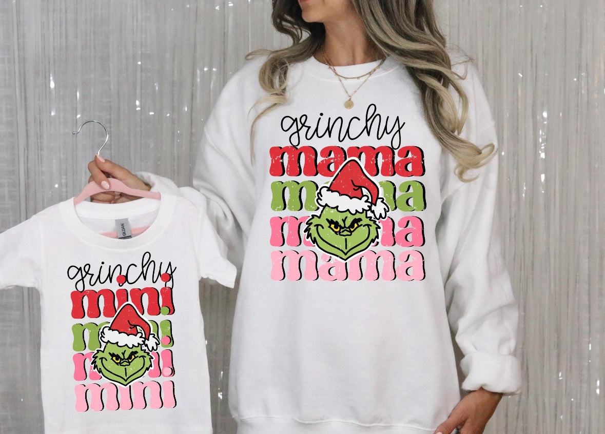 Grinchy Mama & Mini Crew or T-shirt